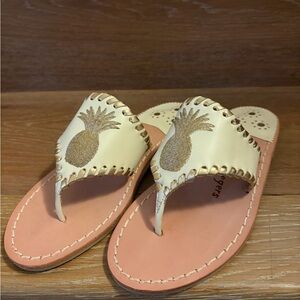 Jack Rogers Cream and Gold Pineapple Sandals